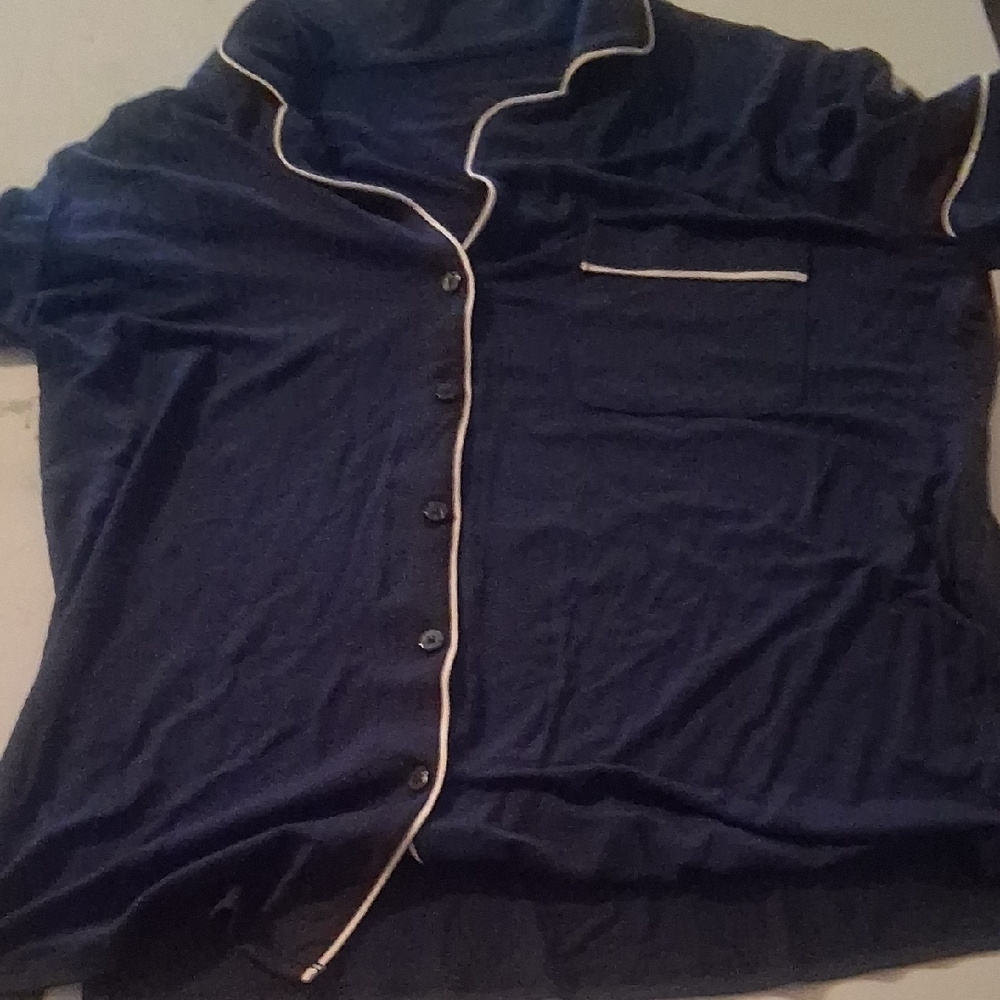 NWT Auden Women's L Cloud Knit Navy Blue Short Sleeve Pajama Top - Picture 2 of 9